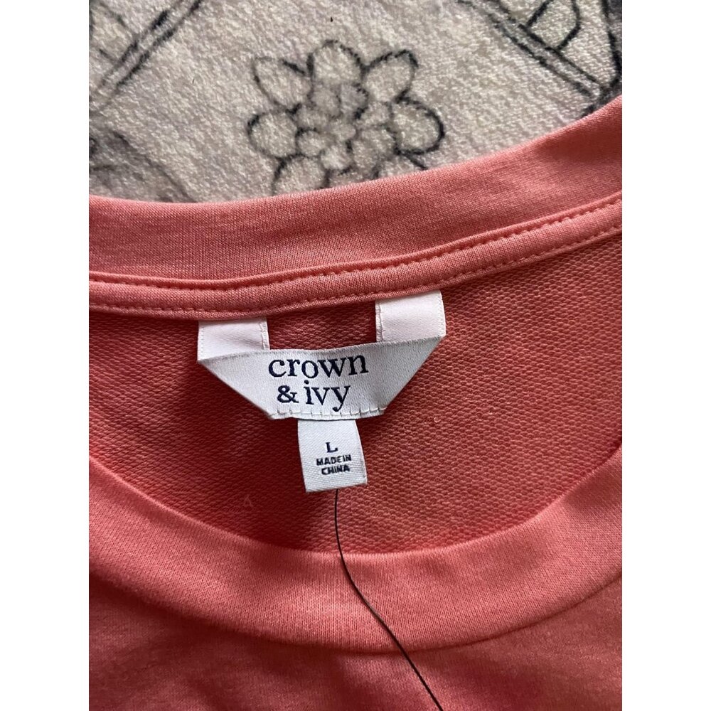 Crown & Ivy Dress Womens Large Coral Puff Sleeve Lounge T Shirt Poshcoral Casual - Picture 3 of 9